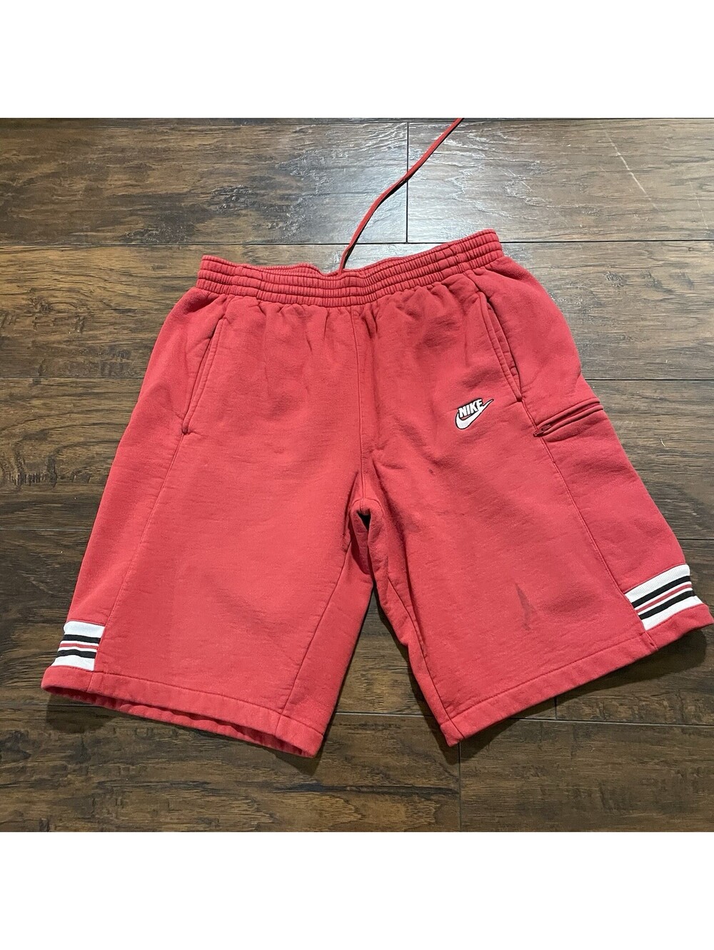 Vintage Y2K Nike Air Sweat Shorts Mens Medium Red Cargo Basketball Cotton Urban